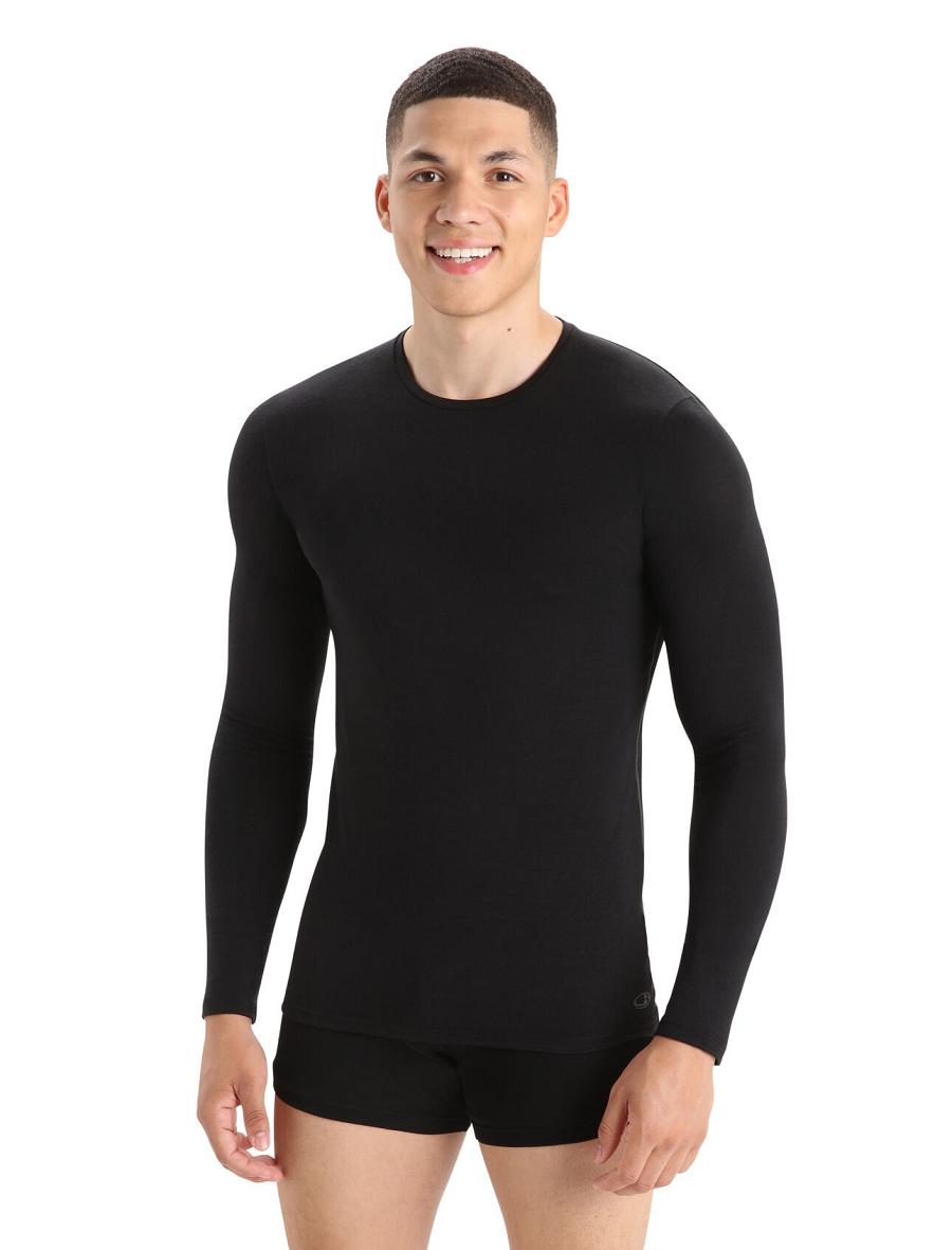 Icebreaker Merino Anatomica Long Sleeve Crewe T-Shirt Férfi Fehérnemű Fekete | HU 1292BEXC